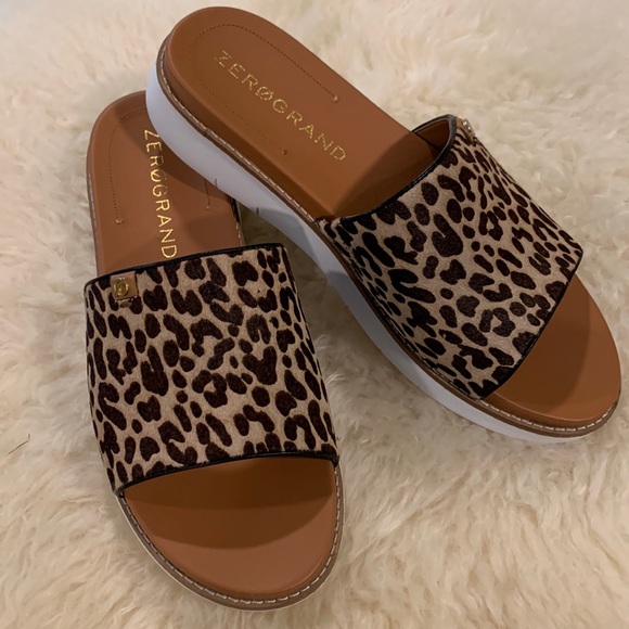 Cole Haan Zerogrand Calf Hair Leopard Slides NWOB - Picture 1 of 6